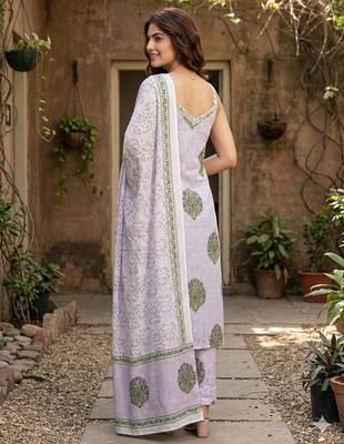 purple and white pure cotton straight strap kurta set 3