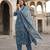 Anouk blue and pink printed pure cotton a-line kurta set with dupatta