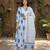 Anouk blue and white printed pure cotton anarkali kurta set with dupatta