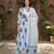 blue and white printed pure cotton anarkali kurta set with dupatta