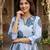 Anouk blue and white printed pure cotton anarkali kurta set with dupatta