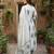 Anouk grey and white printed pure cotton anarkali kurta set with dupatta