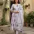 purple and white printed pure cotton anarkali kurta set with dupatta
