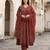 Anouk maroon printed pure cotton floor-length anarkali kurta set with dupatta