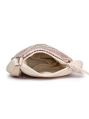 pink canvas sling bag with striped pattern 7