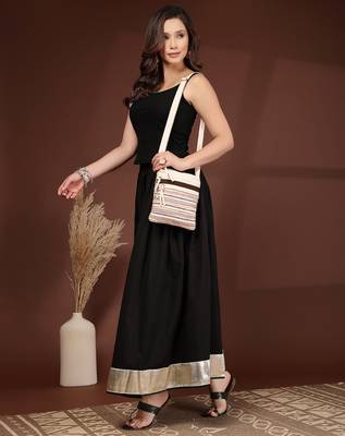pink canvas sling bag with striped pattern 8
