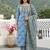 Anouk blue printed pure cotton straight kurta set with dupatta