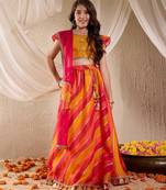 girls cotton blend sleeveless lehenga choli set with dupatta for girls (l-multikotafoil)