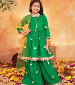 girls ethnic regular thread work kurta with sharara & with dupatta