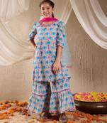 girls cotton 3/4th sleeves sweetheart neck lehenga choli with dupatta for girls