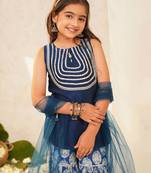 girls ethnic motifs embroidered regular thread work kurta with sharara & with dupatta