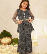 girls ethnic motifs printed regular kurta with sharara