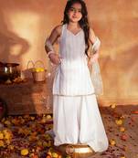 girls ethnic motifs printed regular sequinned kurta with sharara & with dupatta