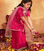girls ethnic motifs embroidered angrakha thread work kurta with palazzos & with dupatta