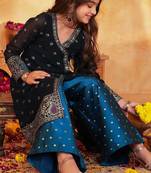 girls ethnic motifs printed angrakha thread work kurta with palazzos
