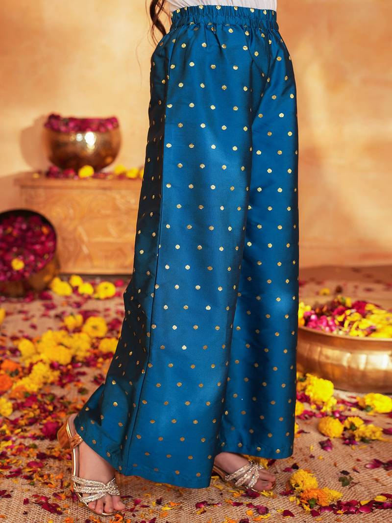 girls ethnic motifs printed angrakha thread work kurta with palazzos