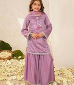 girls ethnic motifs embroidered regular thread work kurta with sharara & with dupatta