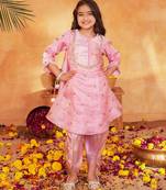 girls embroidered regular gotta patti kurta with dhoti pants