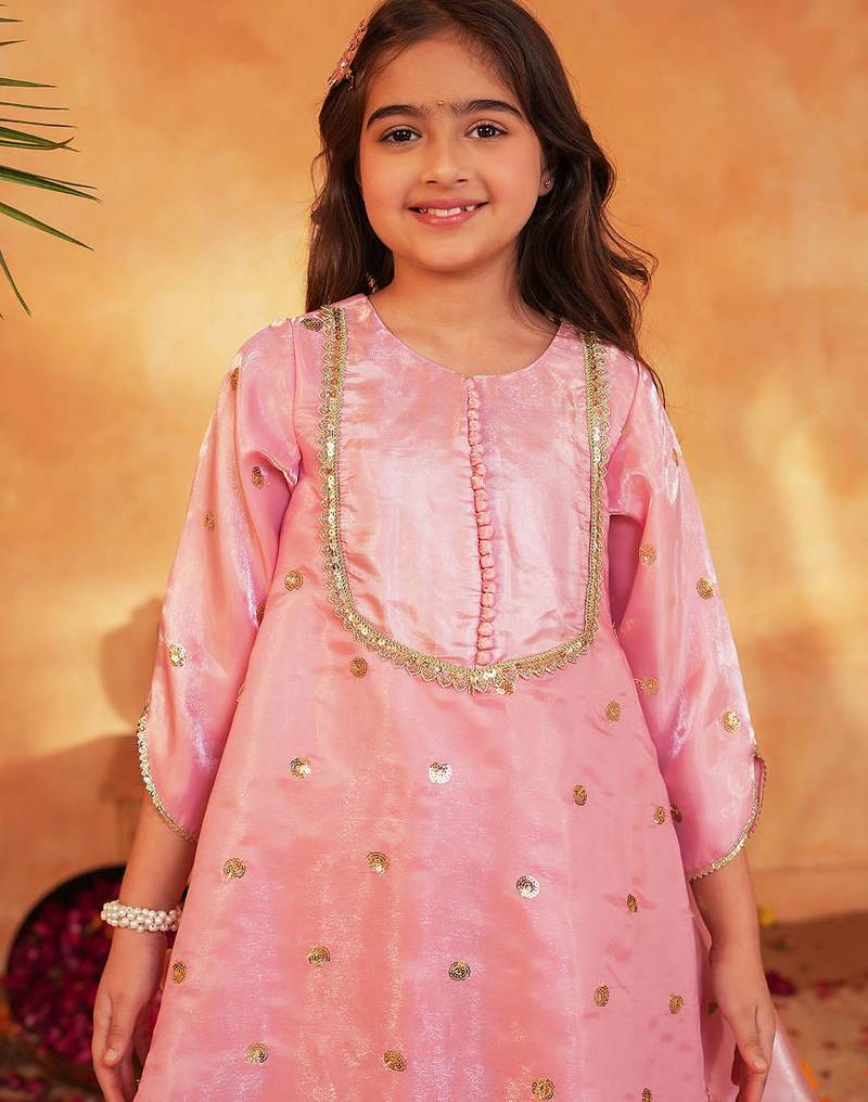 girls embroidered regular gotta patti kurta with dhoti pants