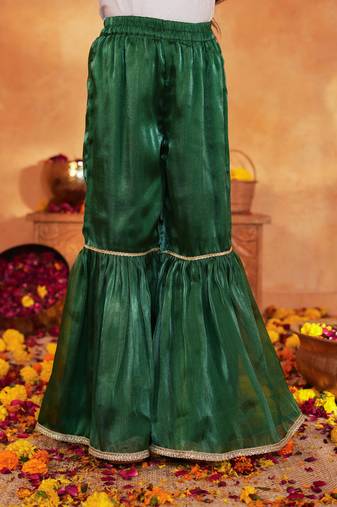 girls floral printed regular gotta patti kurta with sharara & dupatta