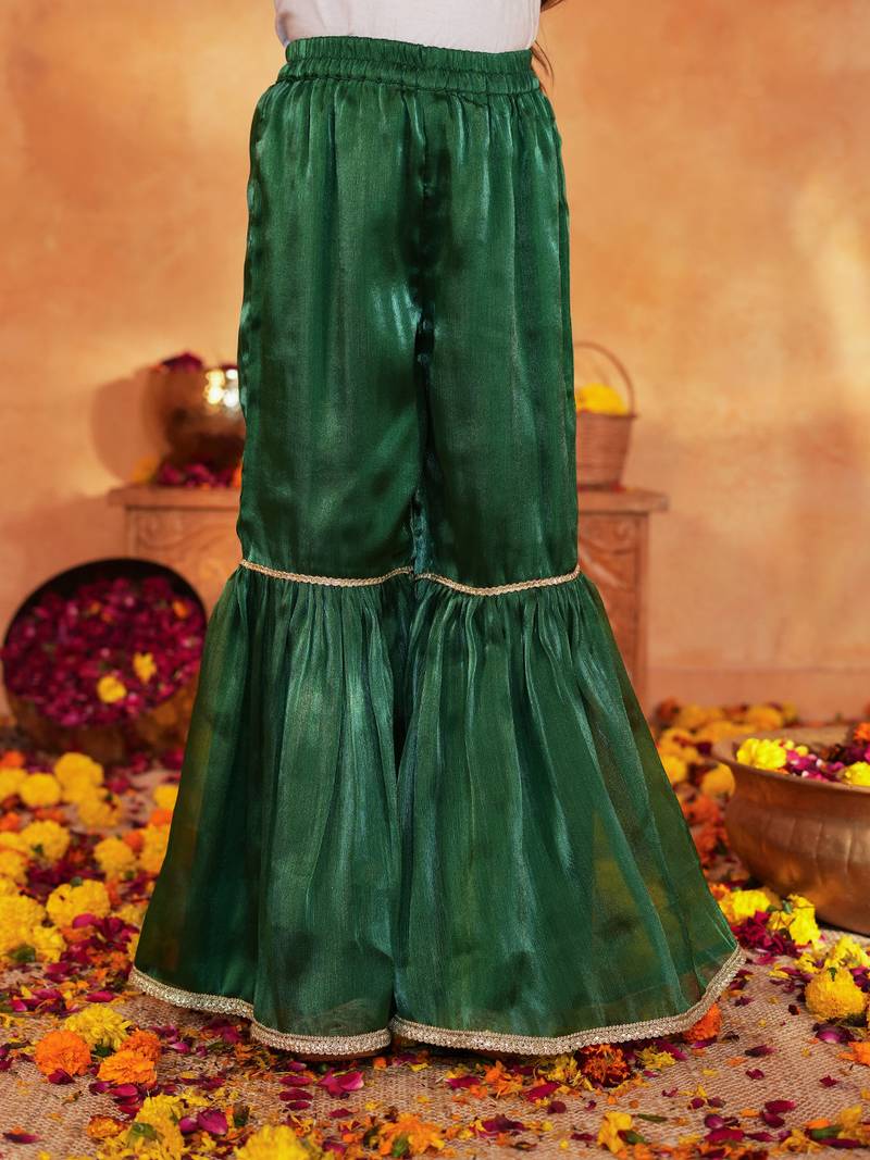 girls floral printed regular gotta patti kurta with sharara & dupatta