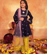 girls ethnic motifs embroidered regular thread work kurta & palazzos with dupatta