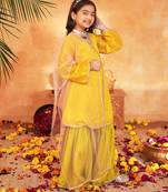 girls ethnic motifs embroidered angrakha thread work kurta & sharara with dupatta