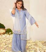 girls ethnic motifs embroidered regular thread work kurta sharara with dupatta