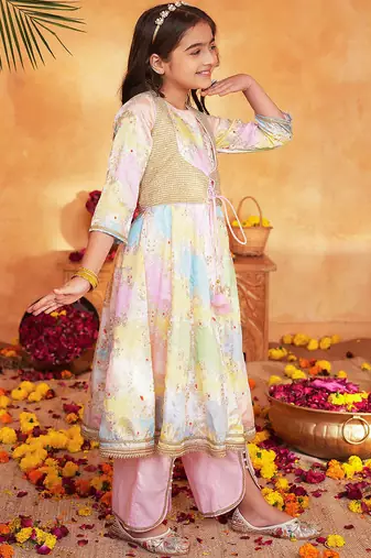 girls ombre printed empire gotta patti kurta with trousers