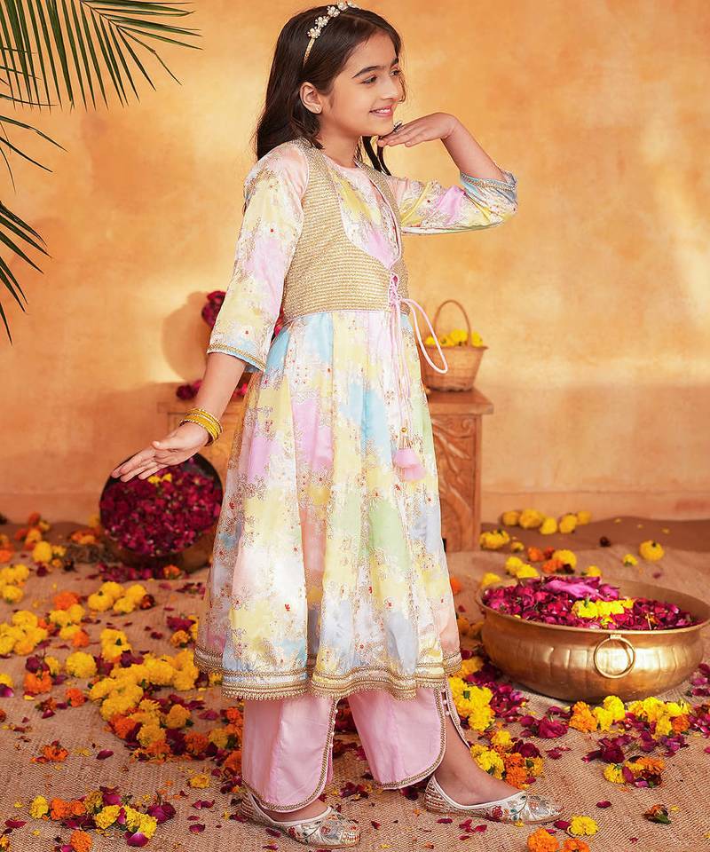 girls ombre printed empire gotta patti kurta with trousers
