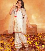 girls ethnic motifs printed regular thread work kurta with patiala & with dupatta