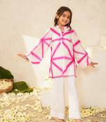 girls dyed regular pure cotton kurti with trousers