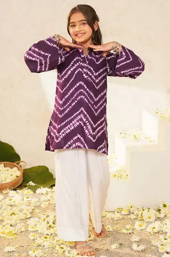 girls dyed regular pure cotton kurta with palazzos