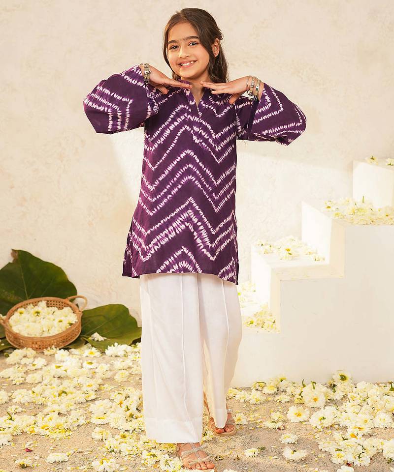girls dyed regular pure cotton kurta with palazzos
