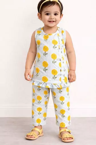 baby girl printed kurta pajama set (ing-bluestripes)