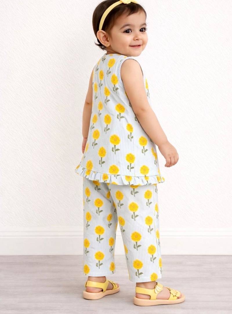 baby girl printed kurta pajama set (ing-bluestripes)