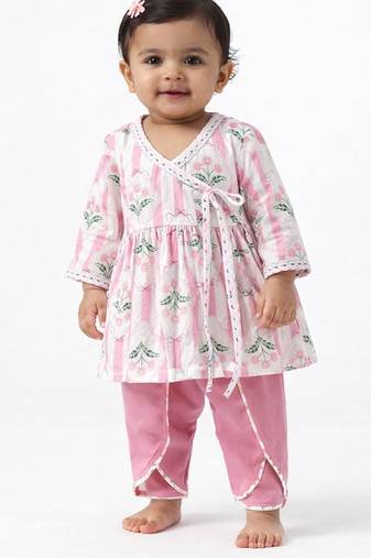 baby girls floral kurta & dhoti set (ing-pinkbooti)