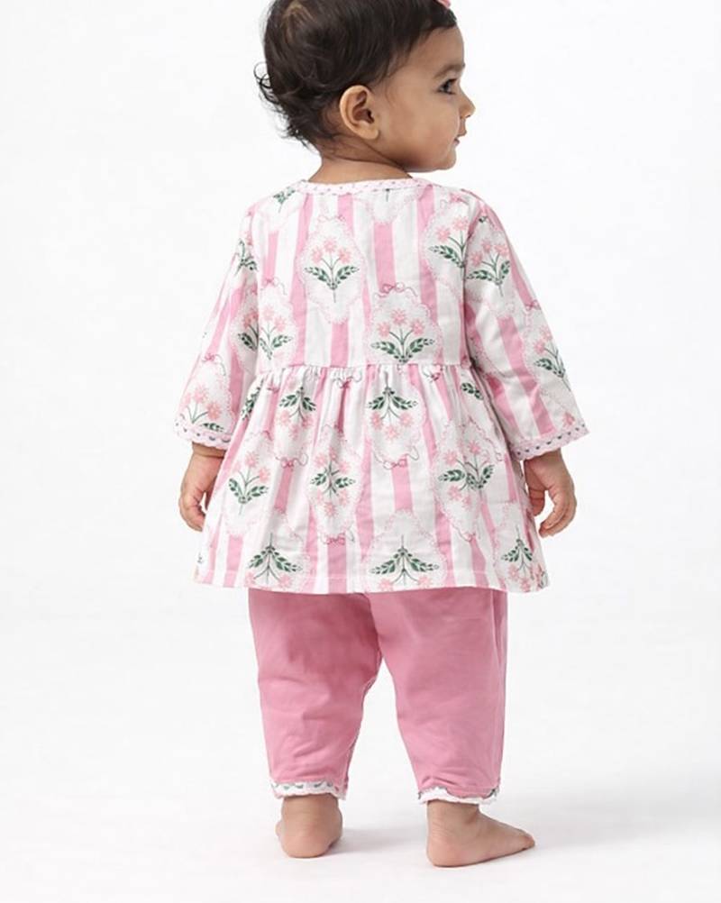 baby girls floral kurta & dhoti set (ing-pinkbooti)