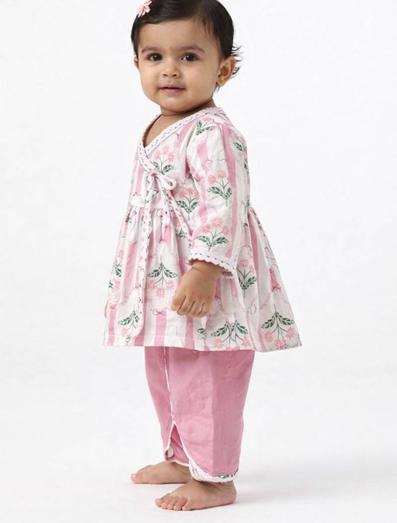 baby girls floral kurta & dhoti set (ing-pinkbooti)