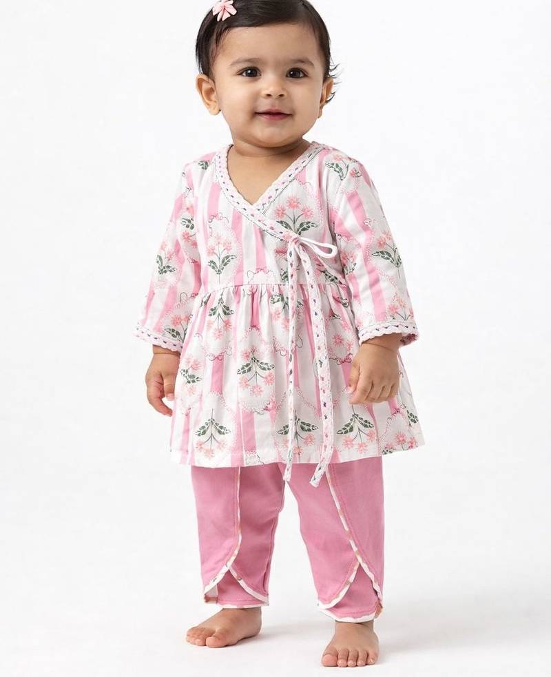 baby girls floral kurta & dhoti set (ing-pinkbooti)