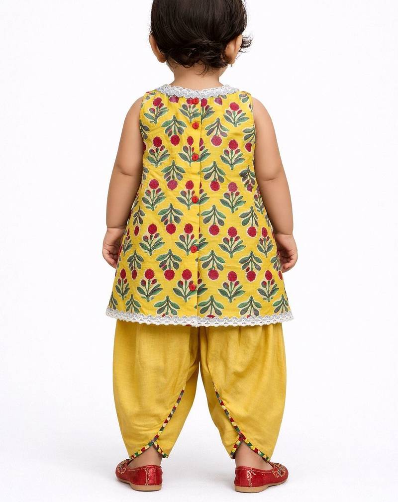 baby girl printed kurta dhoti set (ing-yellowbooti)