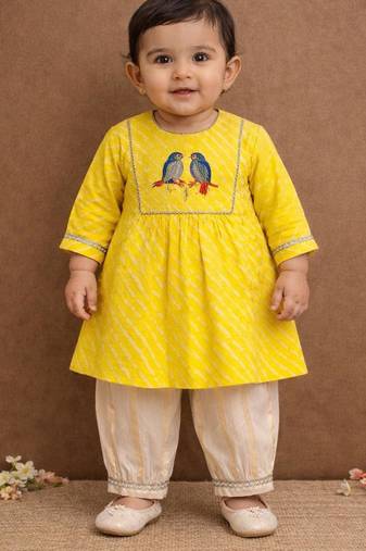 baby girl printed kurta pajama set (ing-yellowleh)