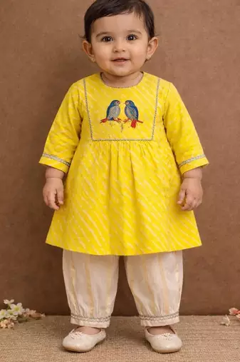 baby girl printed kurta pajama set (ing-yellowleh)