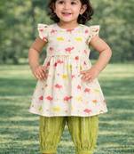 baby girls animal print kurta set (ing-camel)