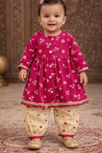 baby girl printed kurta pajama set (ing-ranibooti)
