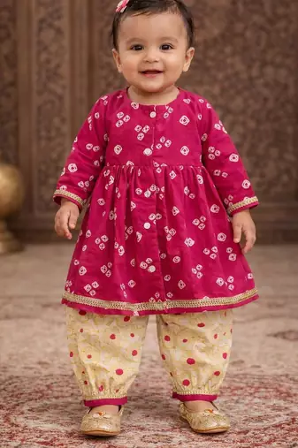 baby girl printed kurta pajama set (ing-ranibooti)