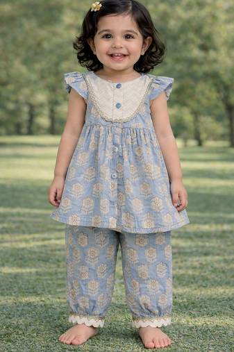 baby girl printed kurta pajama set (ing-bluebooti)