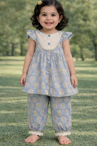 baby girl printed kurta pajama set (ing-bluebooti)