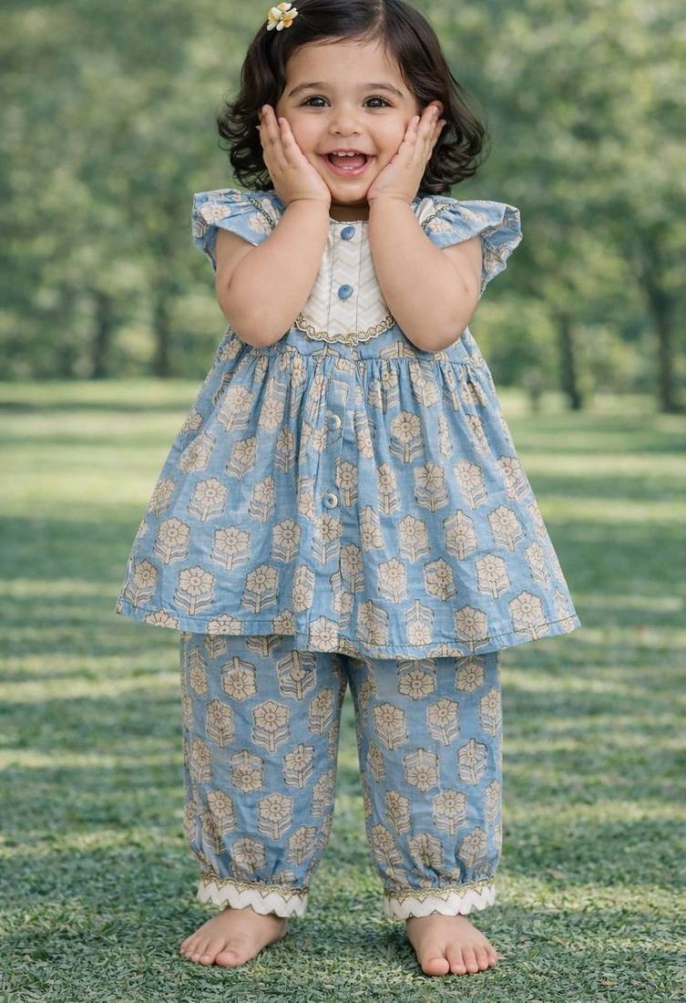 baby girl printed kurta pajama set (ing-bluebooti)