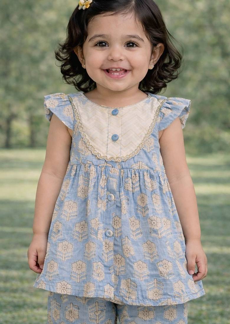 baby girl printed kurta pajama set (ing-bluebooti)